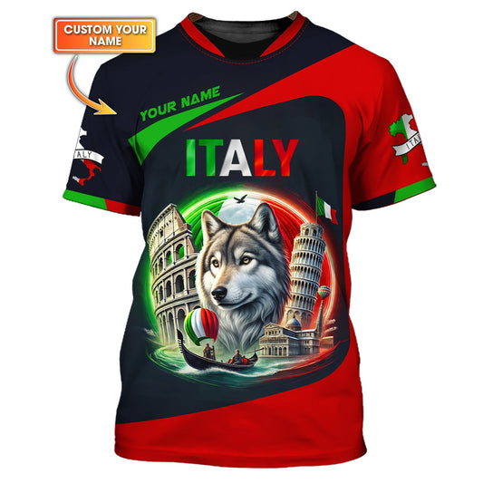 Italy Custom T-Shirts The Wolf And Famous Symbols of Italy 3D Shirts Gif For Italian Lover