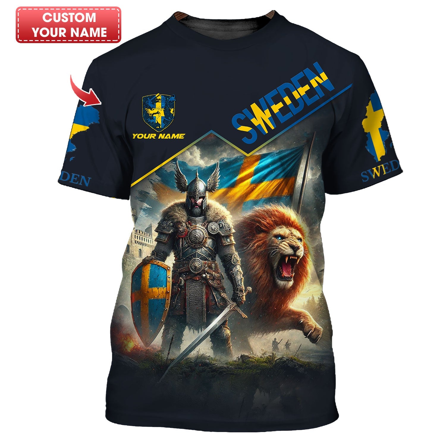 Viking Warrior With Lion Of Sweden Custom T-Shirts Gif For Swede Lovers