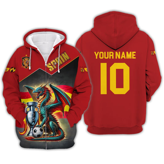 Unisex Shirt - Custom Name And Number National Team Shirt, Spain Heart Ball Fly Dragon