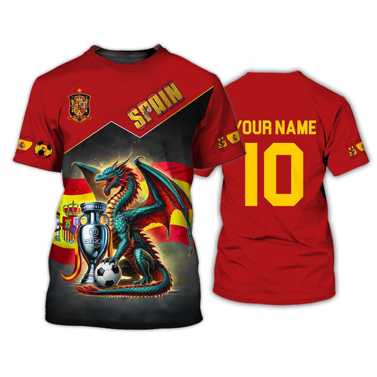 Unisex Shirt - Custom Name And Number National Team Shirt, Spain Heart Ball Fly Dragon