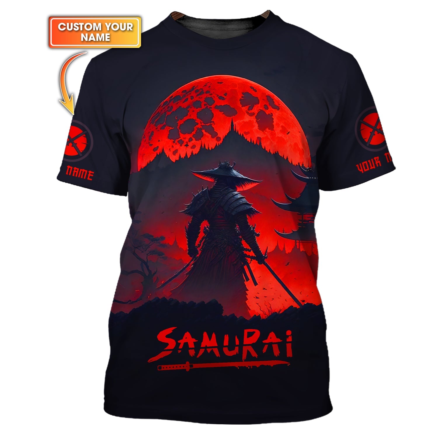 3D Full Print Samurai Warrior Under The Red Moonlight Shirt Personalized Name Gift For Samurai Lovers