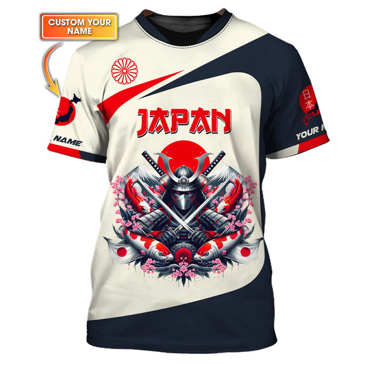 Japan Custom T- Shirts Samurai With Koi Fish 3D Shirt Gift For Japanese Lover