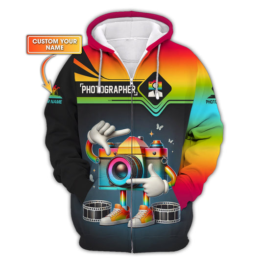 Photographer Custom Zipper Hoodie Colorful Camera Buddy 3D Shirt Gift For Photographer Lovers