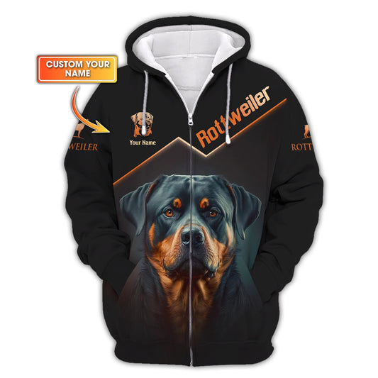 3D Full Print Brave Rottweiler Zipper Hoodie Personalized Name Gift For Rottweiler Lovers