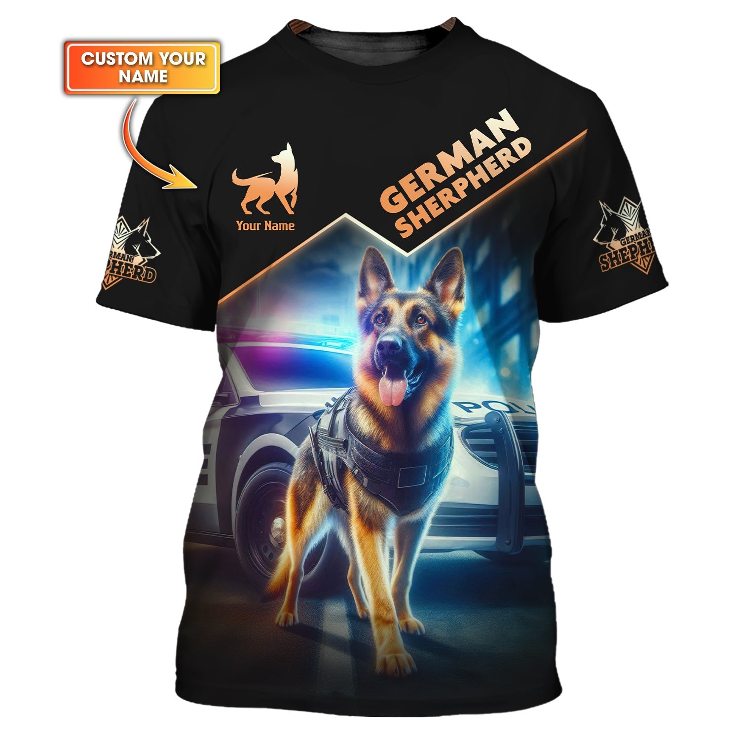 German Shepherd Custom Name T Shirt German Shepherd With Police Car 3D Shirts Gift For Dog Lovers