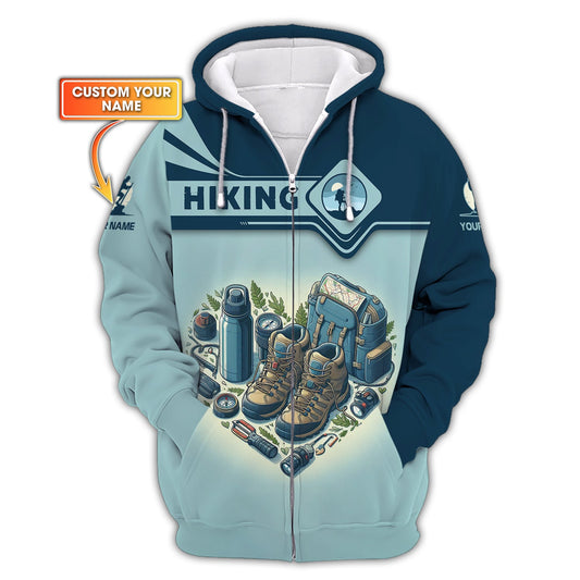 3D Full Print Hiking Heart Custom Name Zipper Hoodie Gift For Hiker Lovers