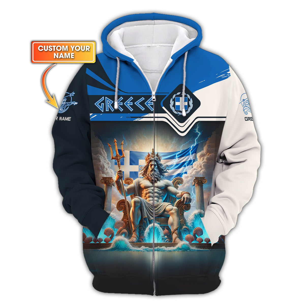 3D Full Print Greek Zipper Hoodie Personalized Name Gift For Greek Lovers