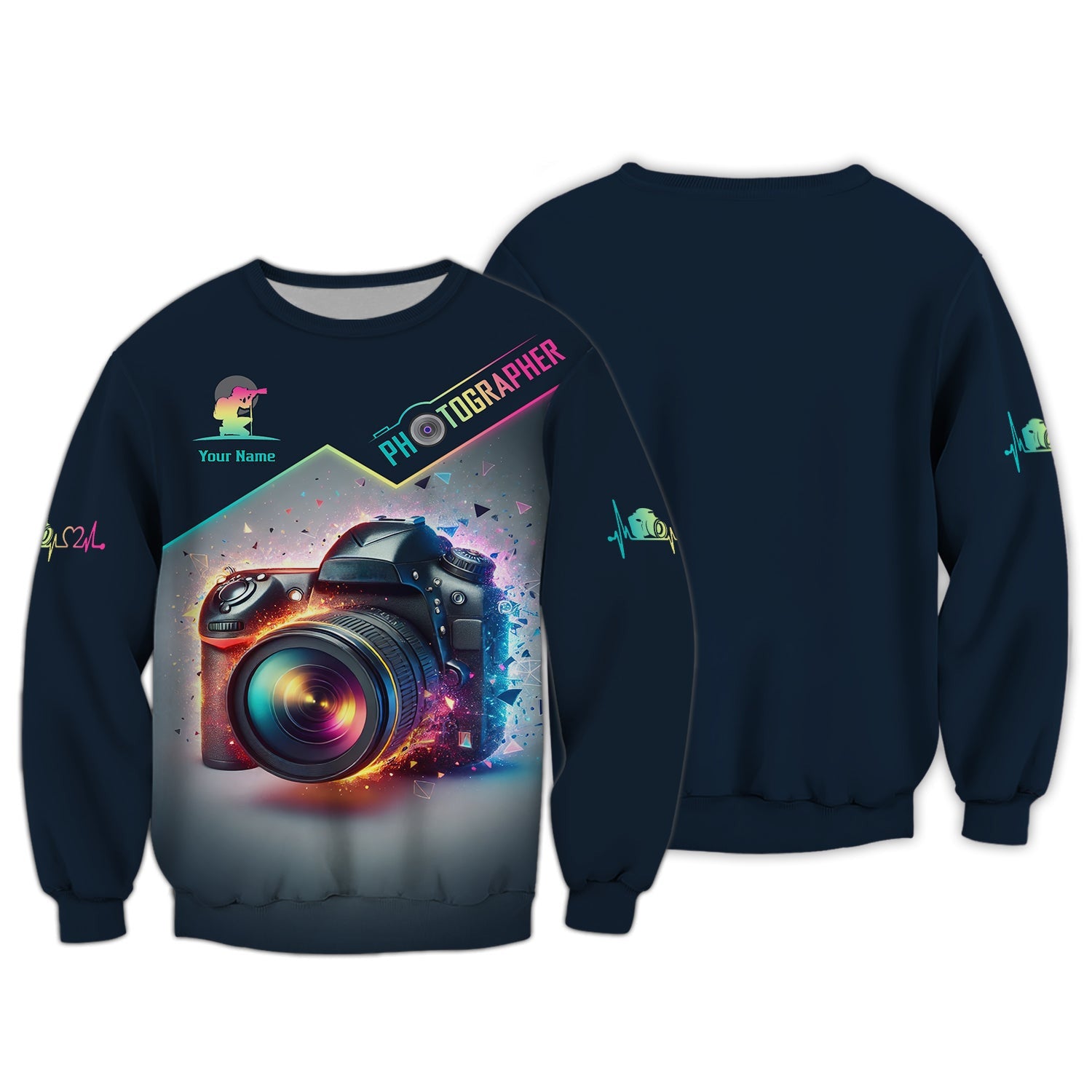 3D Full Print Colorful Camera Zipper Hoodie Personalized Name Gift For Photographer Lovers