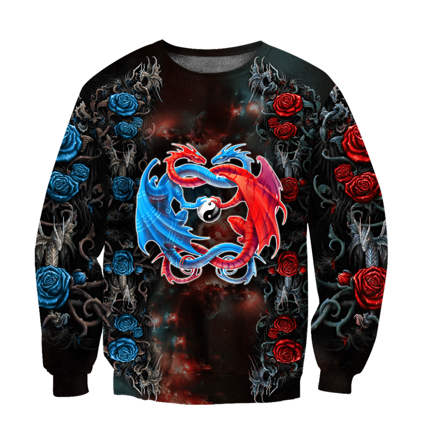 Dragon Couples Red And Blue 3D Over Printed Hoodie