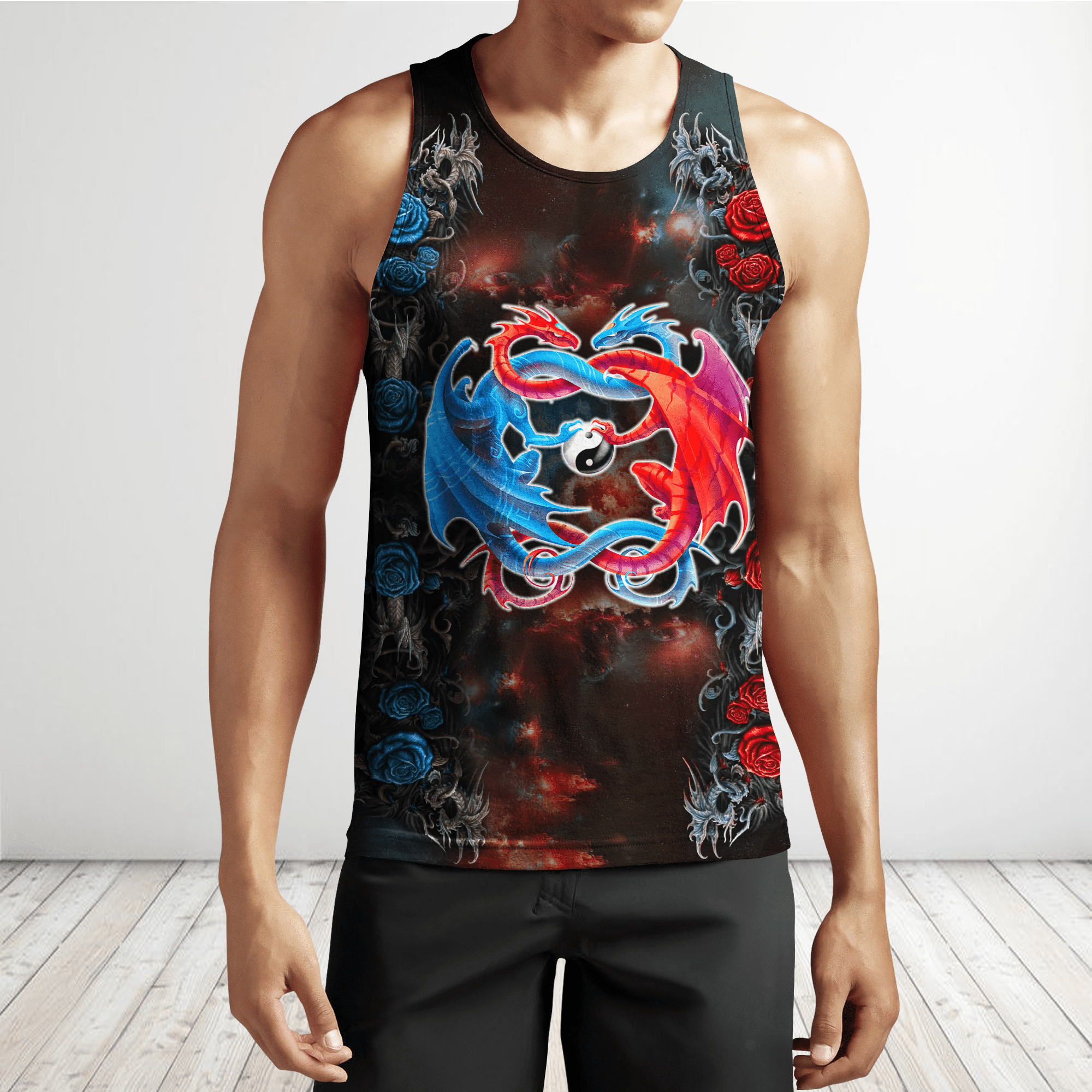 Dragon Couples Red And Blue 3D Over Printed Hoodie