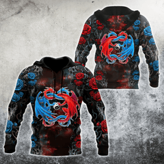 Dragon couples red and blue 3D over printed hoodie - Amaze Style��??��?-Apparel