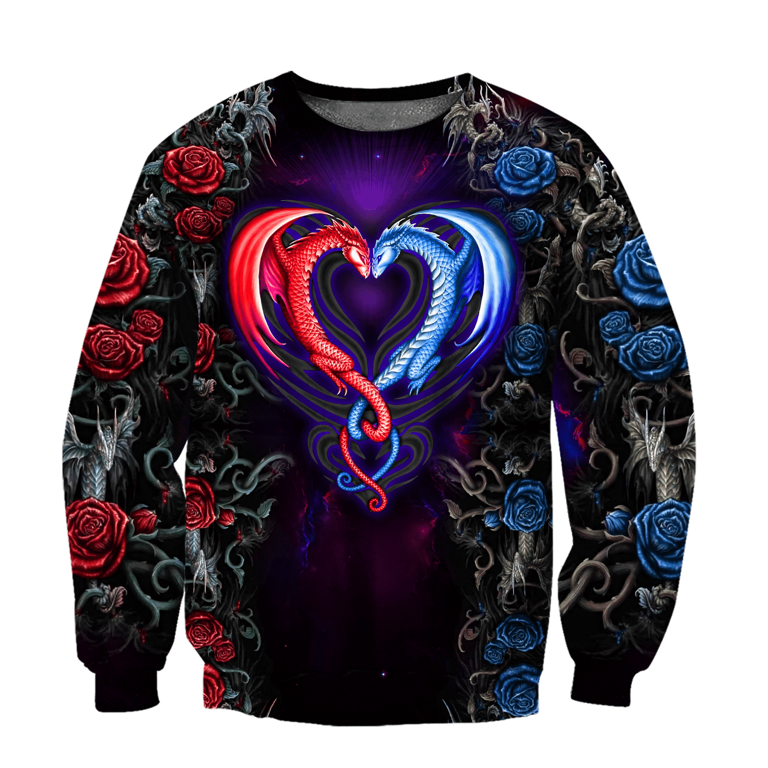 Dragon Couples Red And Blue 3D Over Printed Hoodie