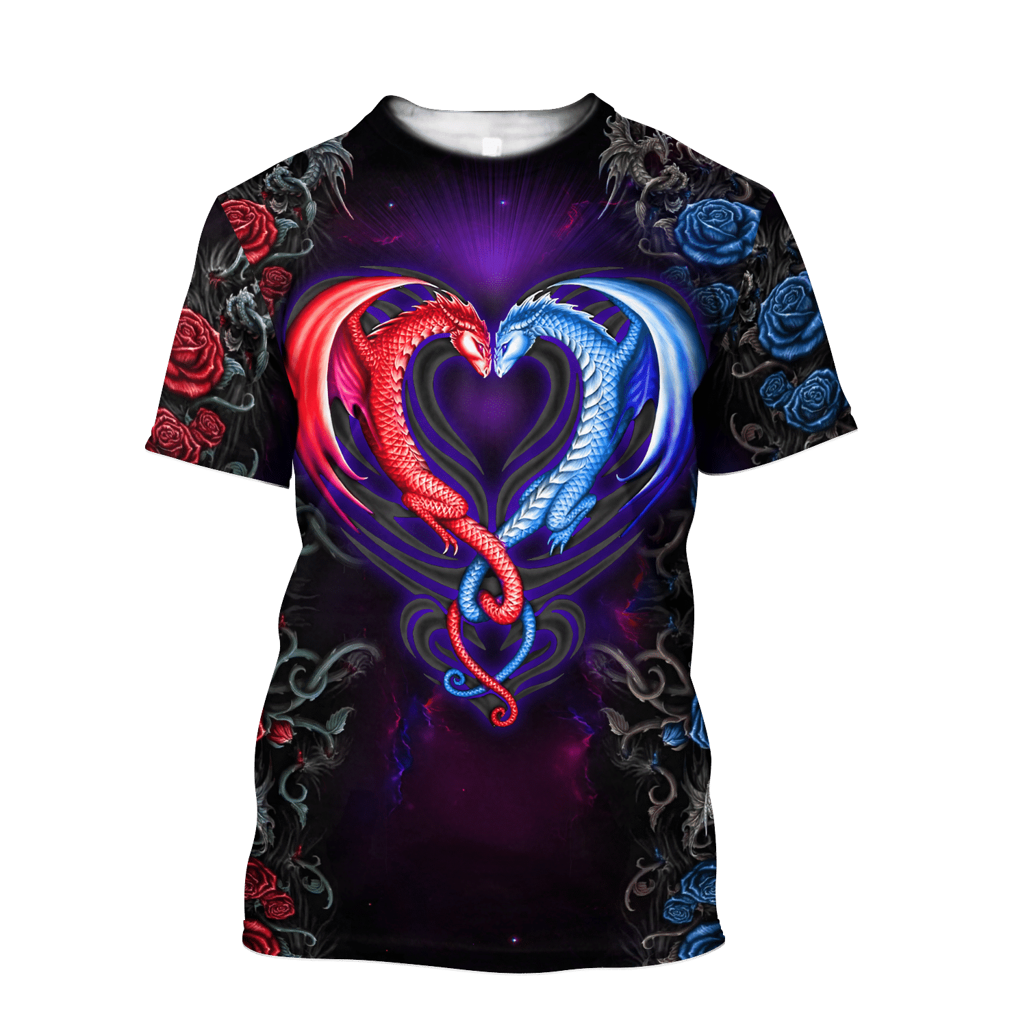 Dragon Couples Red And Blue 3D Over Printed Hoodie