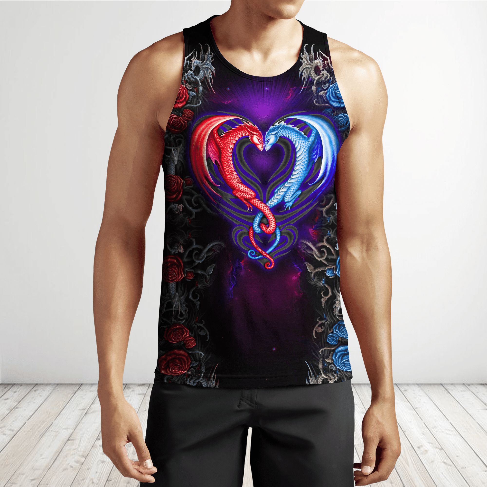 Dragon Couples Red And Blue 3D Over Printed Hoodie