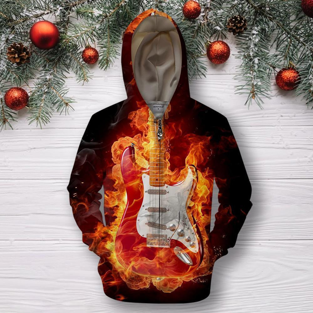 3D All Over Print Fire Guitar Shirts