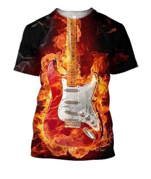 3D All Over Print Fire Guitar Shirts