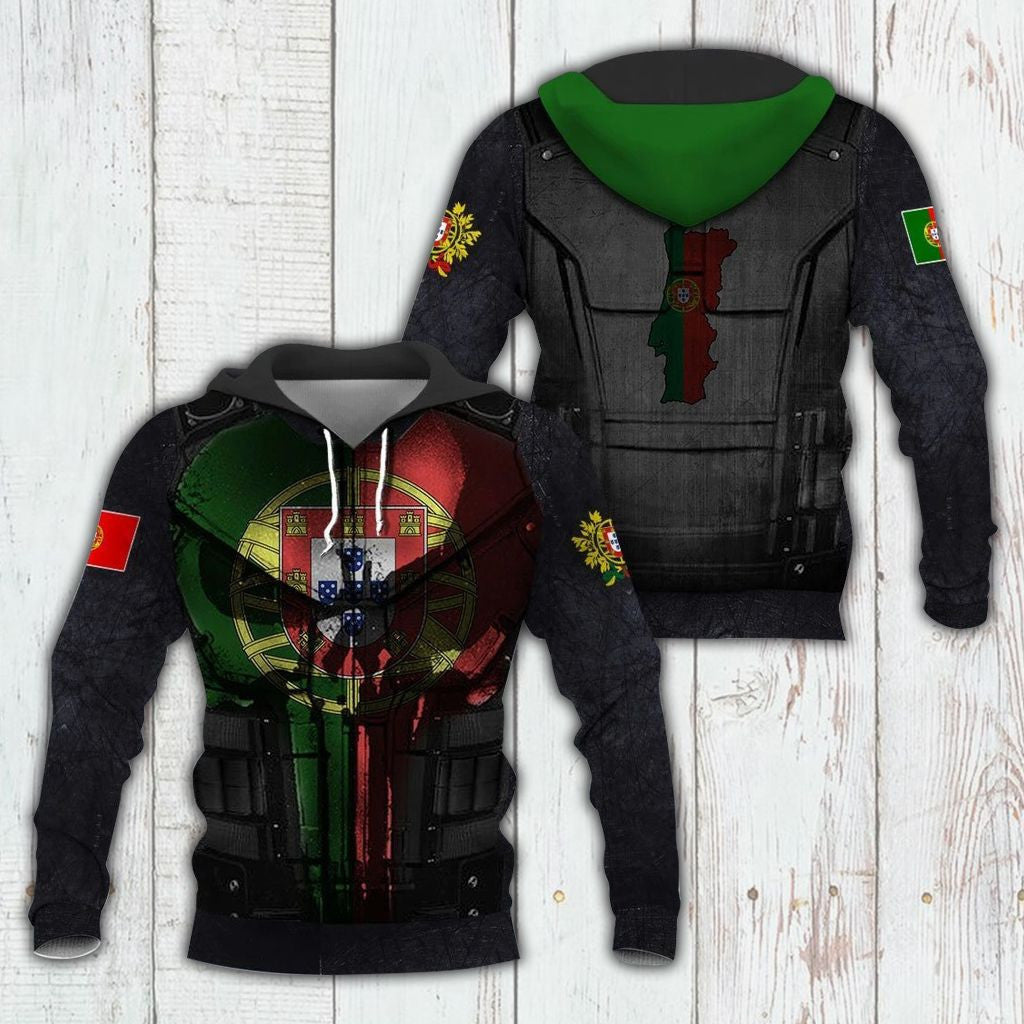 Portugal Flag Skull 3D Unisex Adult Hoodies