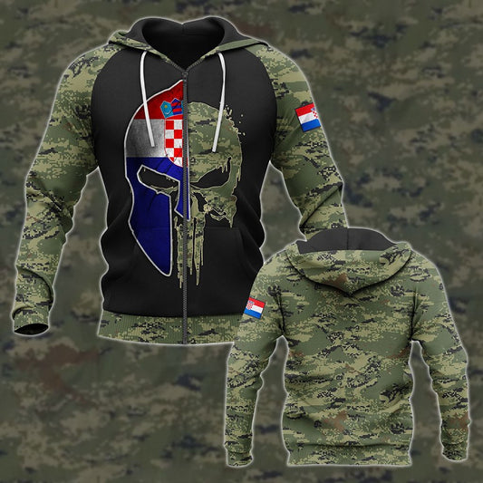 Croatia Skull Helmet Camo Unisex Adult Hoodies