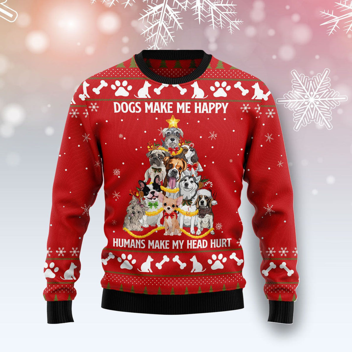 Dogs Make Me Happy Ugly Christmas Sweater, Dog Christmas sweater, Christmas gift for Dog lover