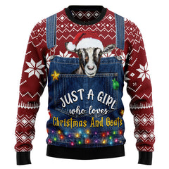 Just A Girl Who Loves Christmas And Goats Ugly Christmas Sweater, Christmas gift Goats lover