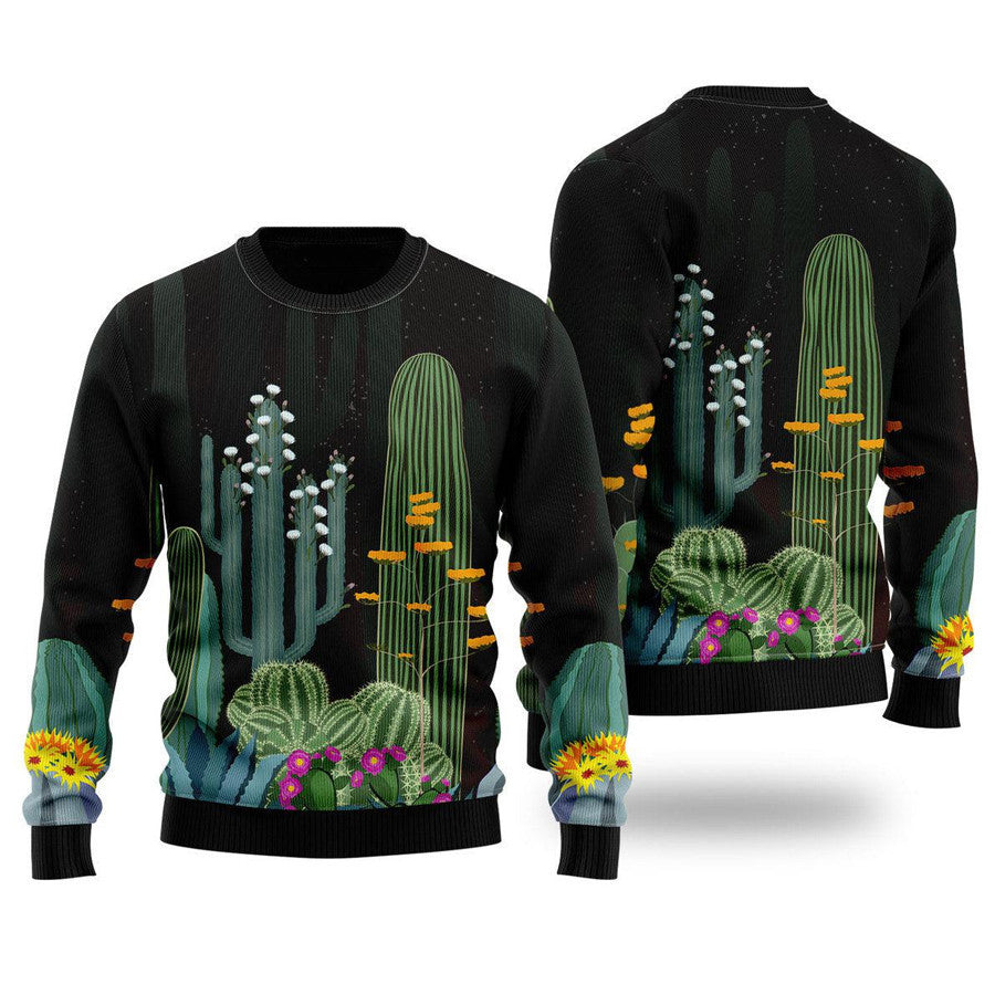 Cactus Garden At Night Green Ugly Christmas Sweater For Men & Women