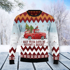 Cat Red Truck Ugly Christmas Sweater For Men & Women Adult, Christmas gift for cat lover