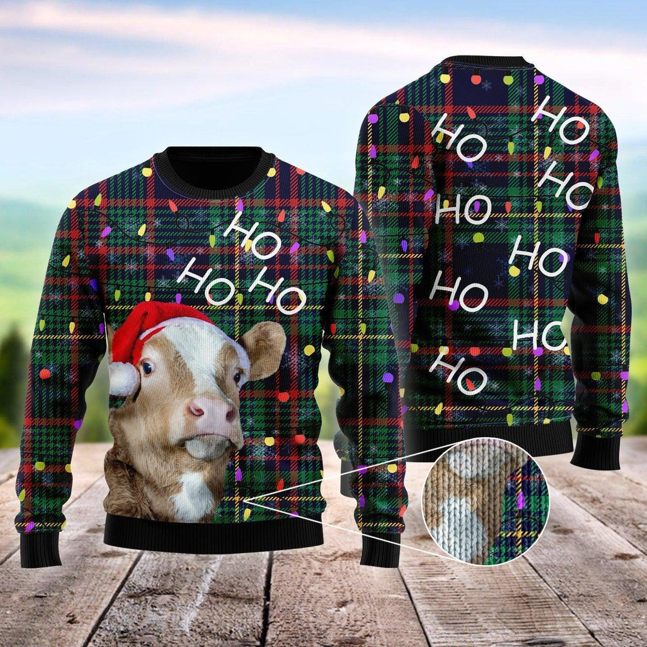 Ho Ho Ho Cow Christmas Tree Ugly Christmas Sweater For Men & Women