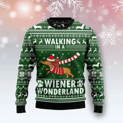 Dog Lover Walking In A Wiener Wonderland Funny Ugly Christmas Sweater For Men & Women Adult