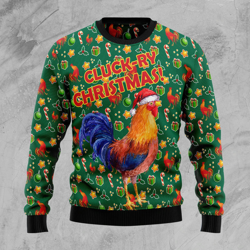 Cluck-ry Christmas Funny Ugly Christmas Sweater For Men & Women Adult