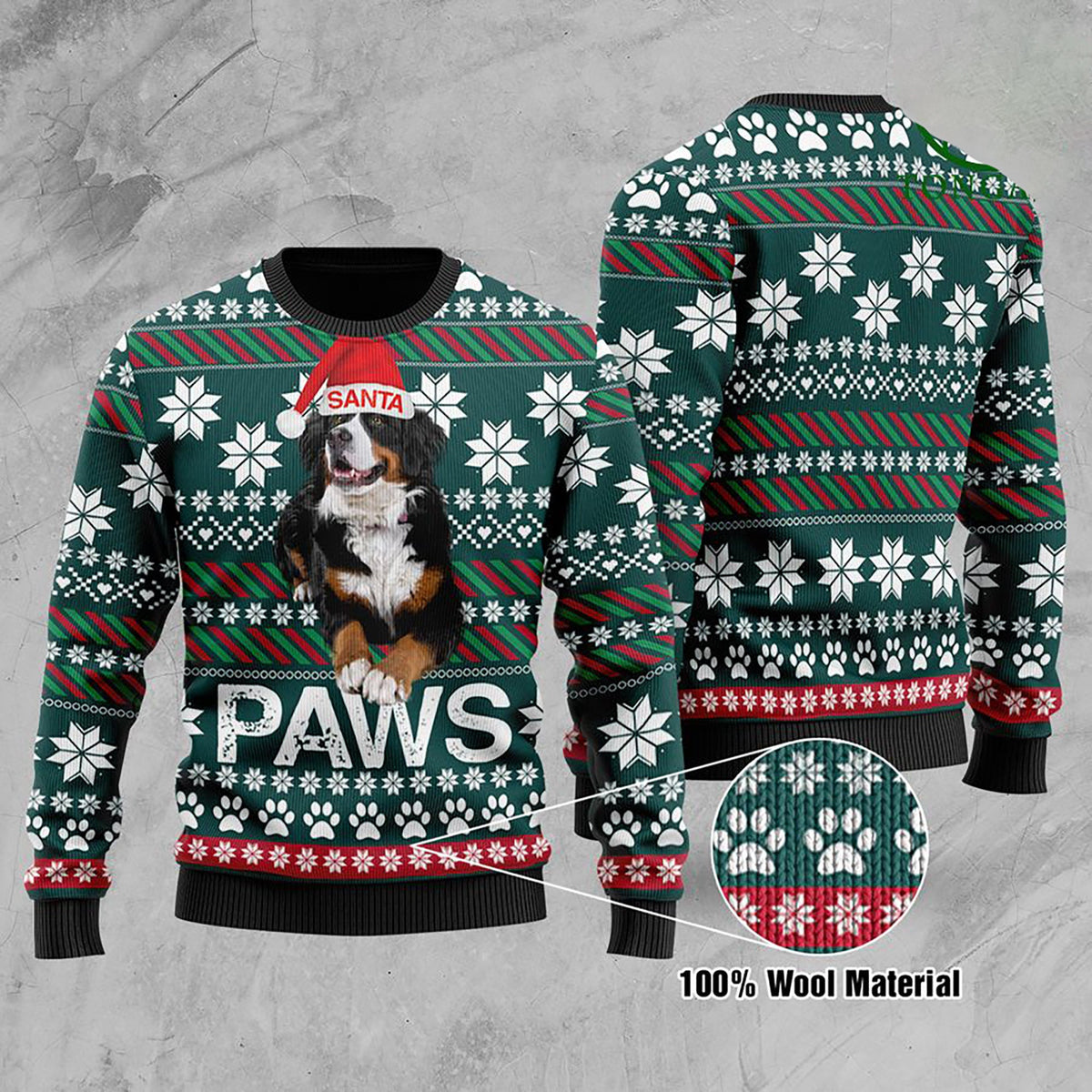 3D Bernese Mountain Dog Santa Printed Christmas Ugly Sweater