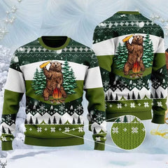 Bear Beer Campfire Green Wool Ugly 3D Sweater for men and women