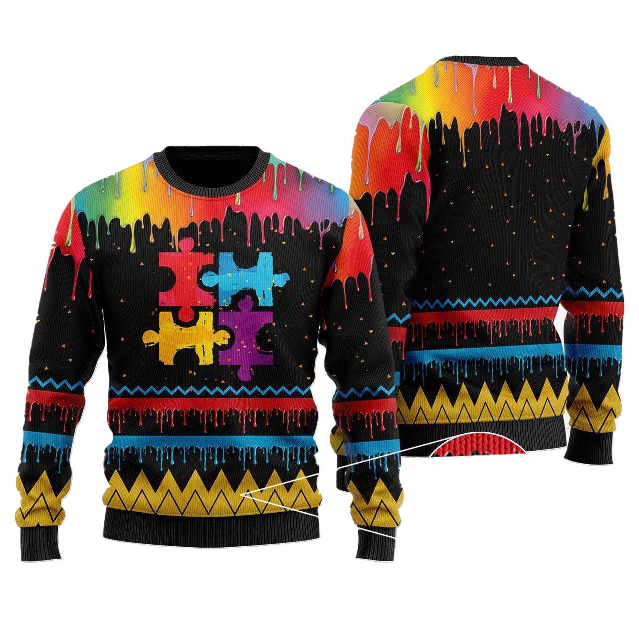 Autism Awareness Colorful Water 3D Ugly Christmas Sweater For Men & Women Adult