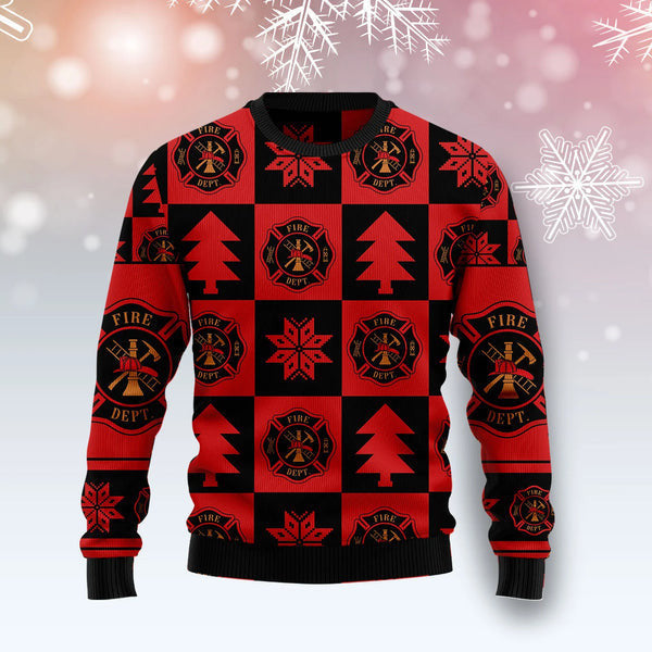 Firefighter Christmas Pattern ugly Christmas Sweater, Firefighter 3D Printed Graphic Long Sleeve Sweatshirts