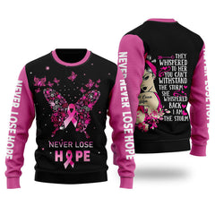 Never Lose Hope Breast Cancer Warrior - Ugly Christmas Sweater For Women & Adult