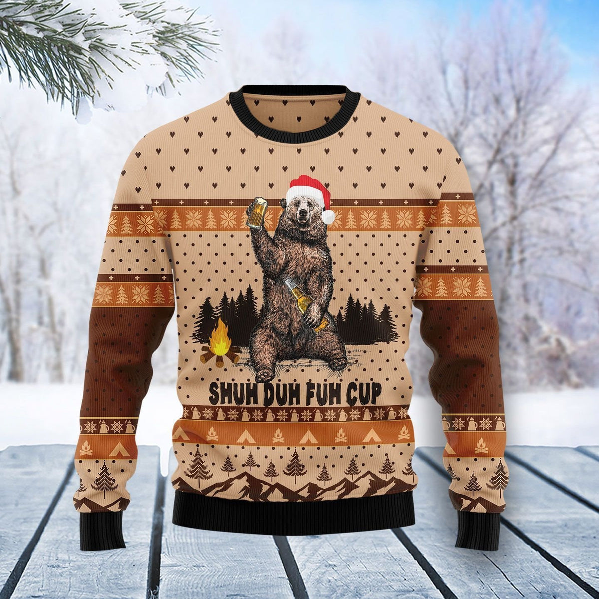 Bear Beer Campfire Fuh Cup Wool Ugly 3D Sweater for men and women