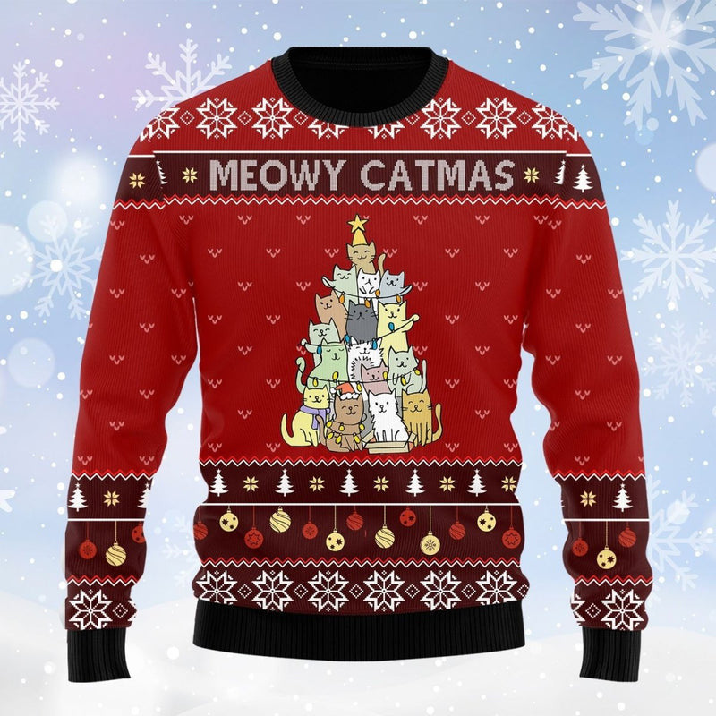 Cat Christmas Tree Ugly Sweater - Gift For Cat Lovers