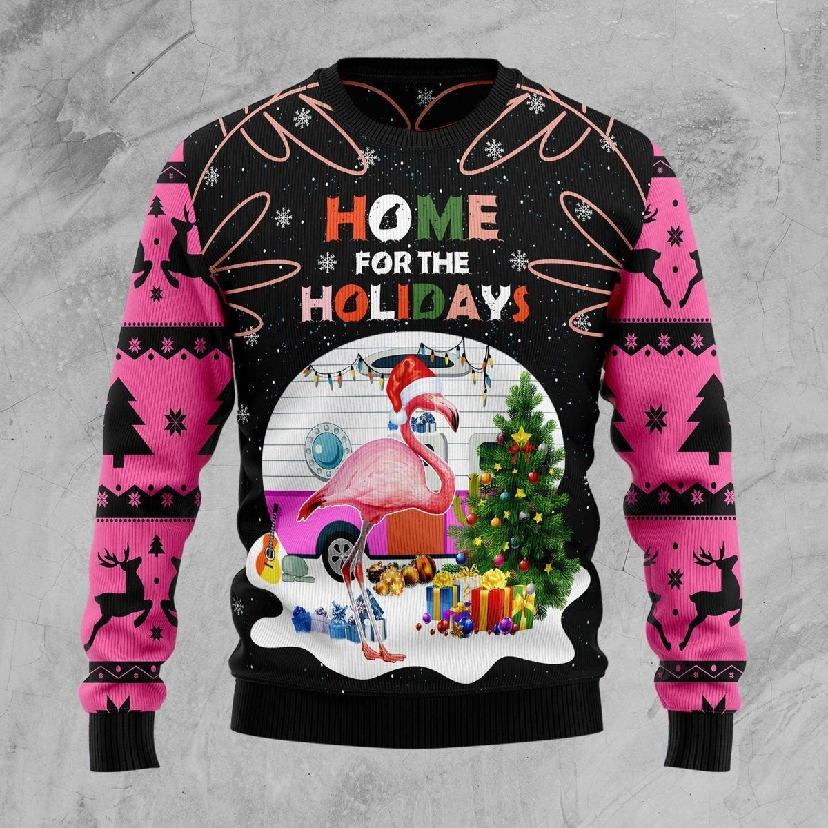 Home For The Holidays Flamingo Ugly Christmas Sweater For Men & Women