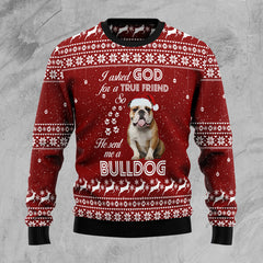 Bulldog True Friend Ugly Christmas Sweater, Christmas gift for Dog lover