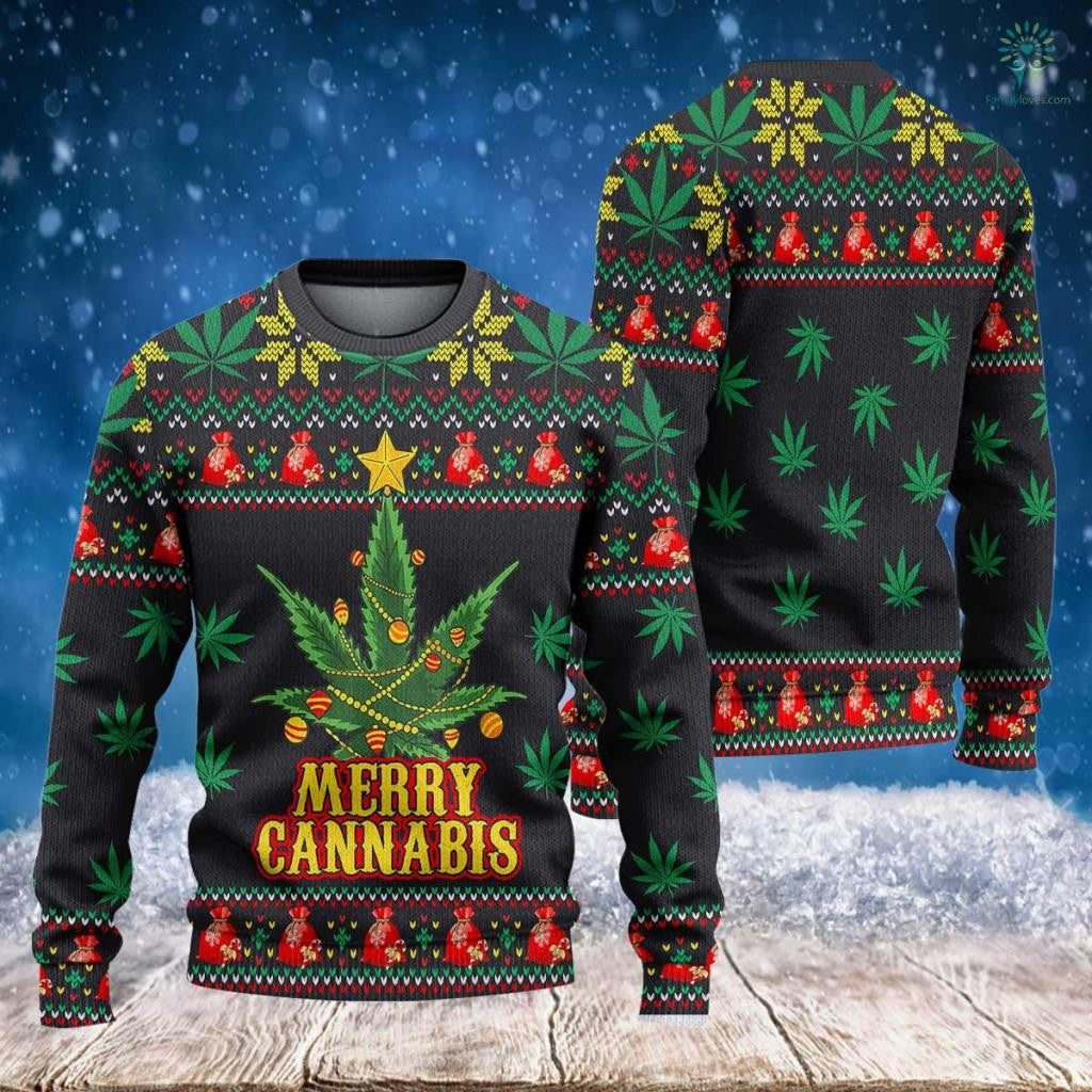 Merry Cannabis ? Knitted Sweaters ? Ugly Christmas Sweater- Funny Christmast ? Christmas Funny Sweater, Christmas Sweater