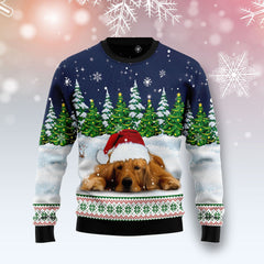 Dreaming Golden Retriever Under Snow Ugly Christmas Sweater For Men & Women