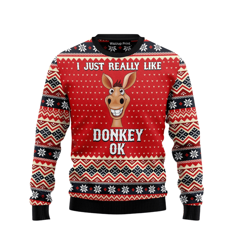 I Really Like Donkey Funny Ugly Christmas Sweater For Men & Women Adult, Christmas Gifts