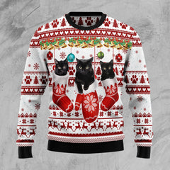 Black Cat Gloves Ugly Christmas Sweater for men and women