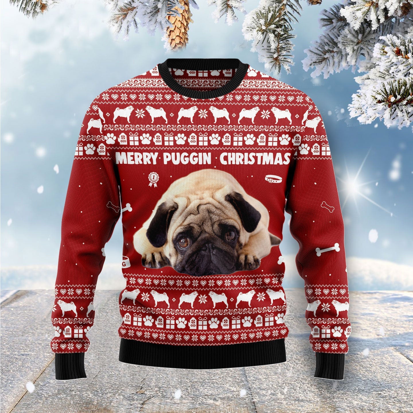 Merry Puggin Christmas Ugly Christmas Sweater for men and women