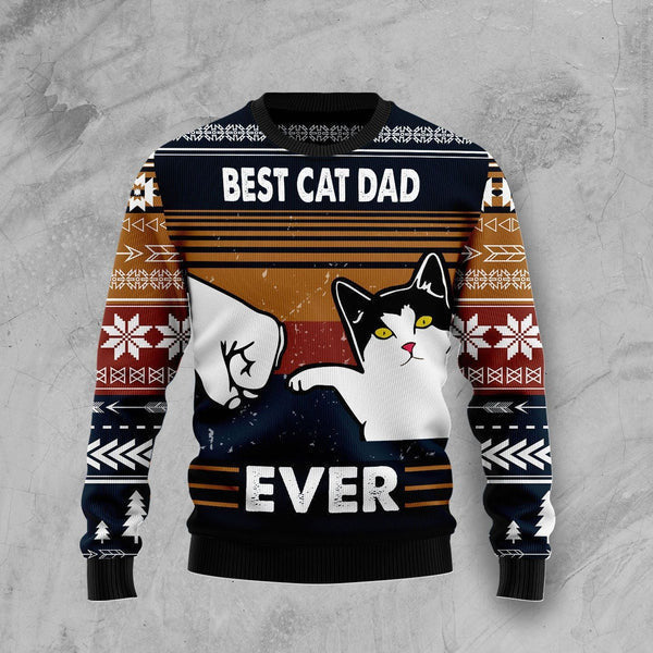 Best Cat Dad Ever Funny Ugly Christmas Sweater For Women & Men, Adult - Gift for Cat Lovers