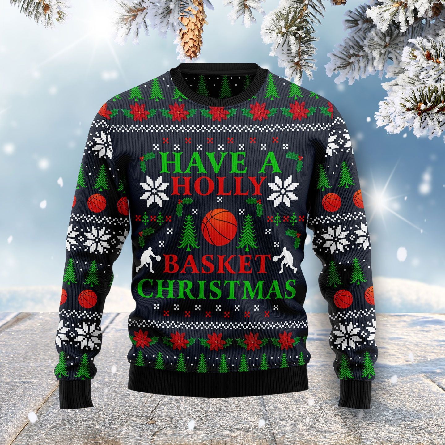 Holly Basket Basketball Christmas Ugly Christmas Sweater For Men & Women