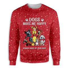 Christmas Dogs Make Me Happy Ugly Christmas Sweater For Men & Women Adult