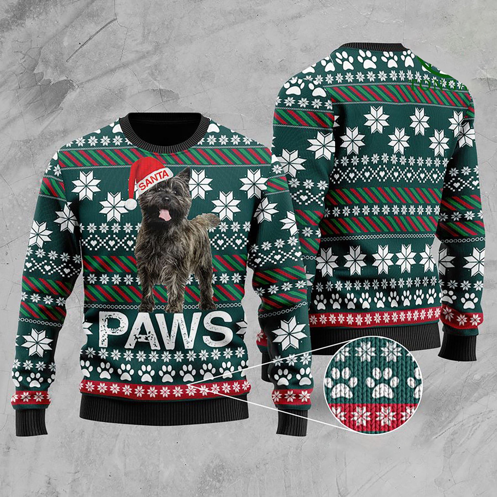 3D Cairn Terrier Santa Printed Christmas Ugly Sweater