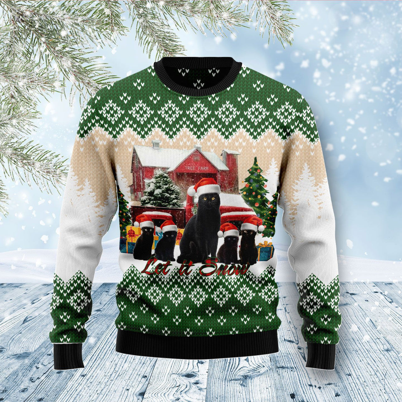 Black Cat Let It Snow Ugly Christmas Sweater For Men & Women