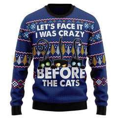 Crazy Cat Ugly Christmas Sweater for men and women, Let's face it i was crazy before the cats