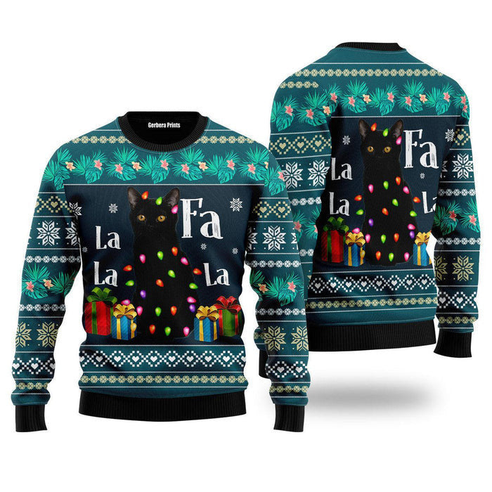 Black Cat Falalala Ugly Christmas Sweater For Men, women, Adult